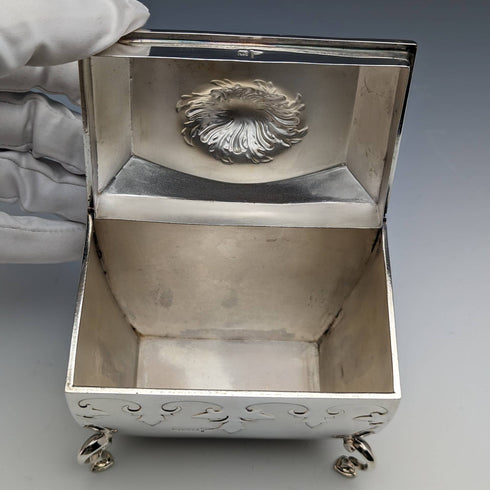 1913 British Antique Sterling Silver Tea Caddy Box Walker and Hall